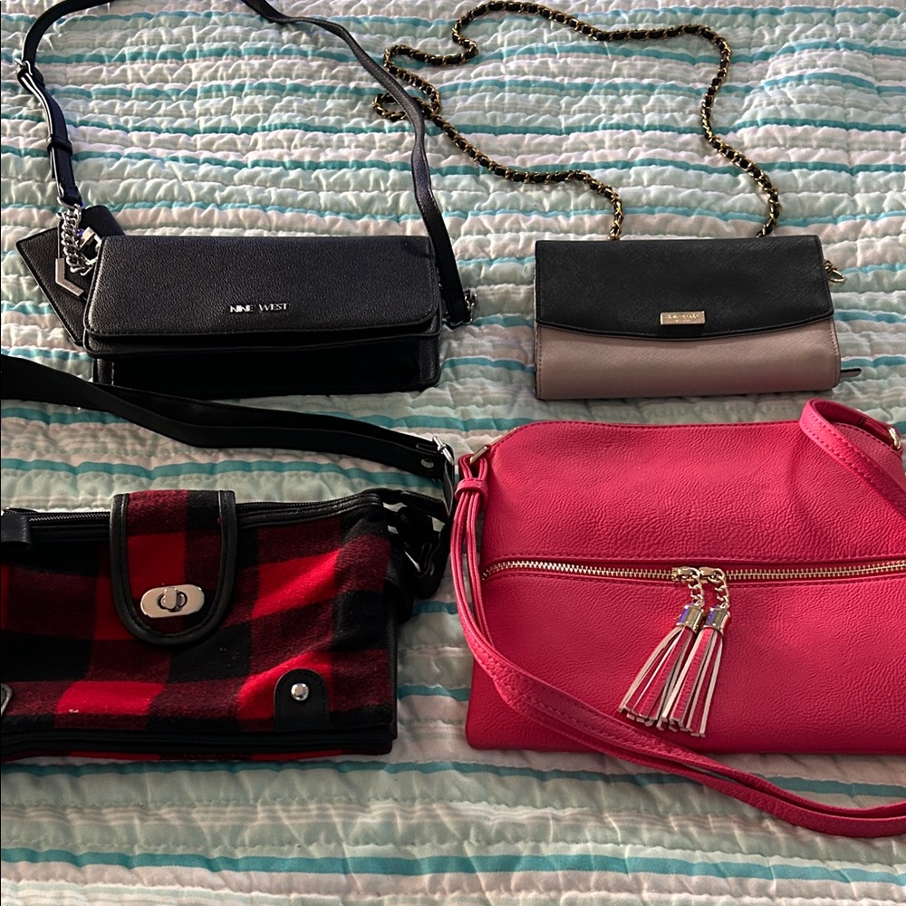 Lot of 4 handbags,Kate Spade , Nine West and 2 unbranded Crossbody Bags